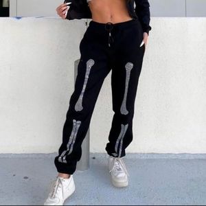 Skeleton rhinestone sweatpants